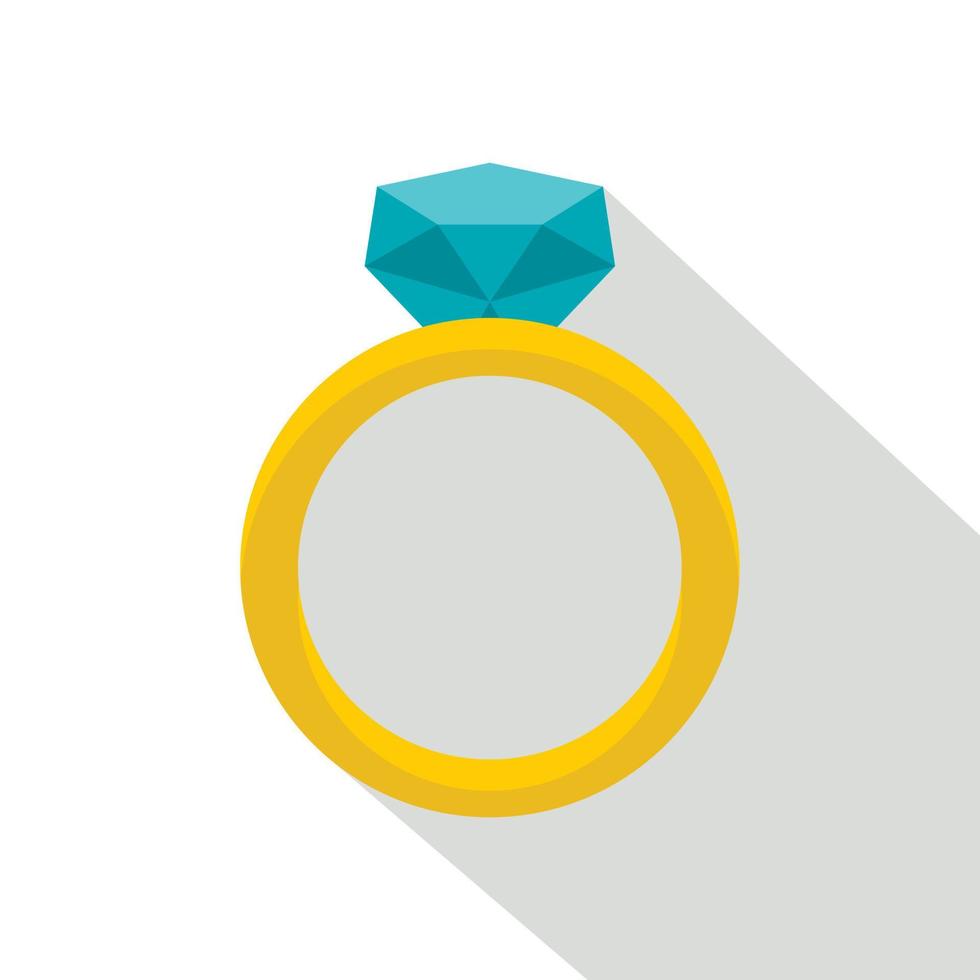 Gold ring with diamond icon, flat style vector