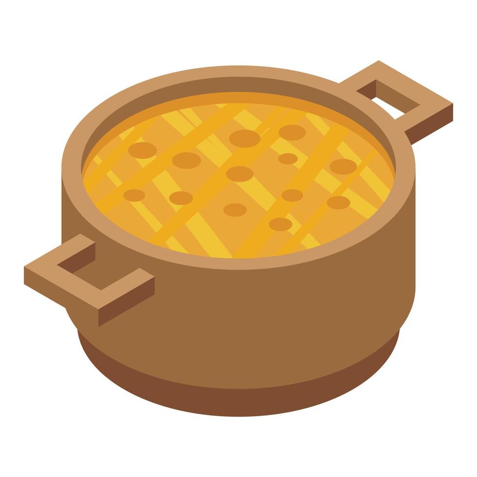 vector isométrico del icono de la cacerola de sopa de soja. cocina comida