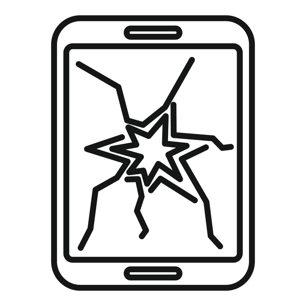 vector de contorno de icono de pantalla rota de tableta. reparar movil