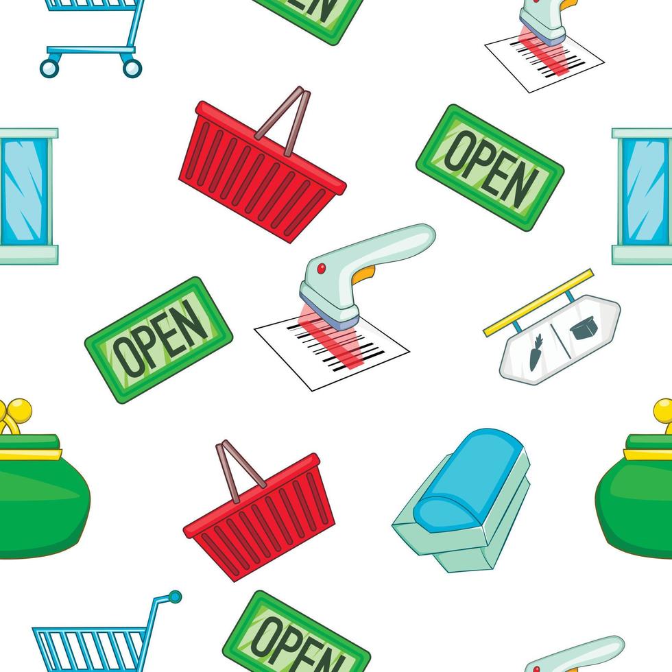 Shop pattern, cartoon style vector