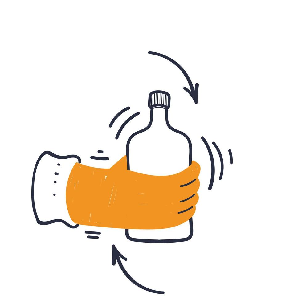 hand drawn doodle hand shake the bottle illustration vector