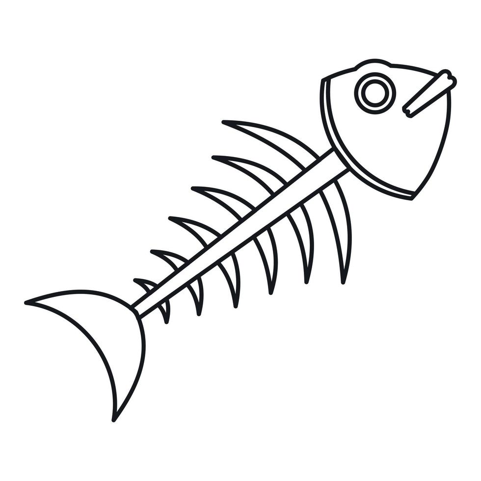 Fish skeleton icon, outline style vector