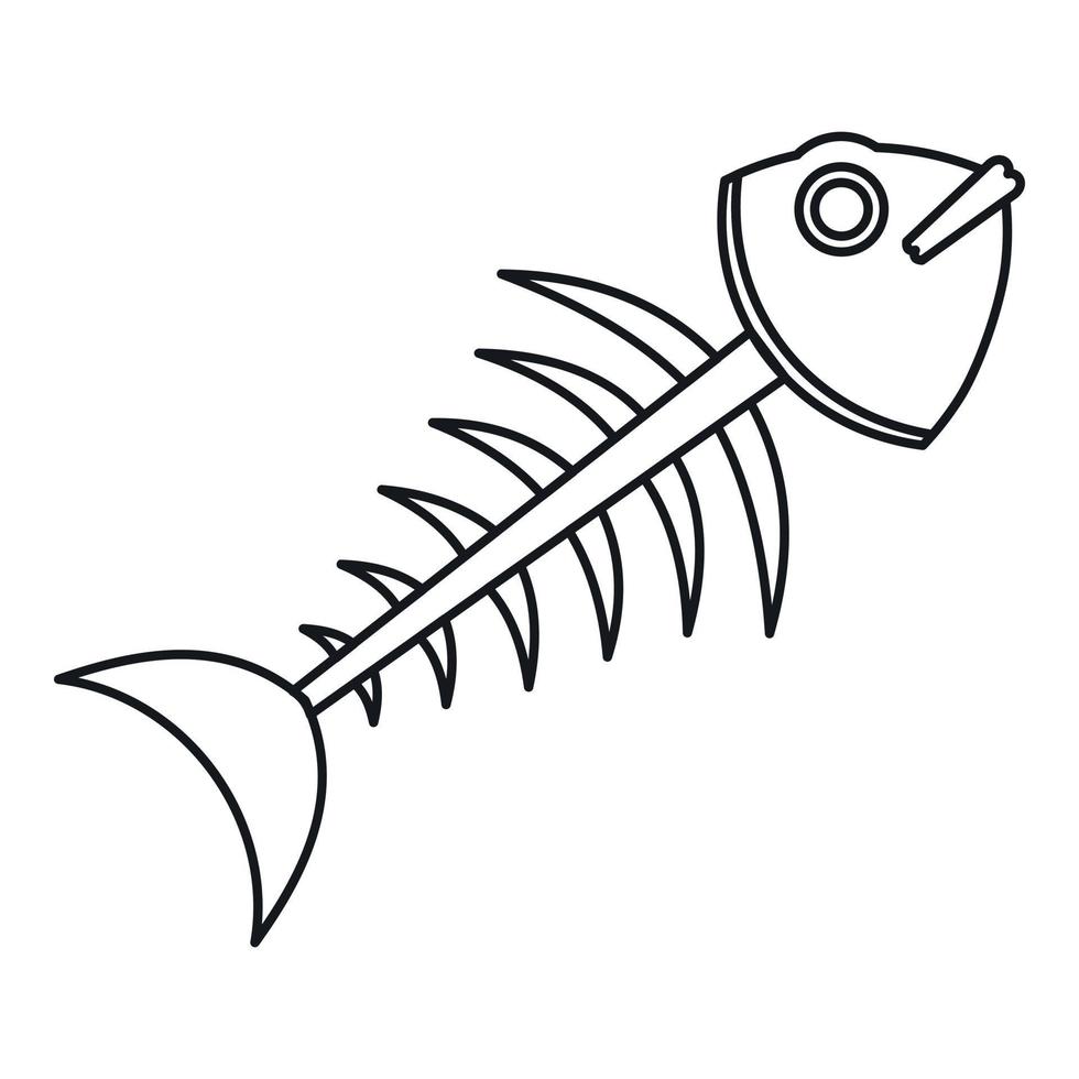 icono de esqueleto de pescado, estilo de esquema vector