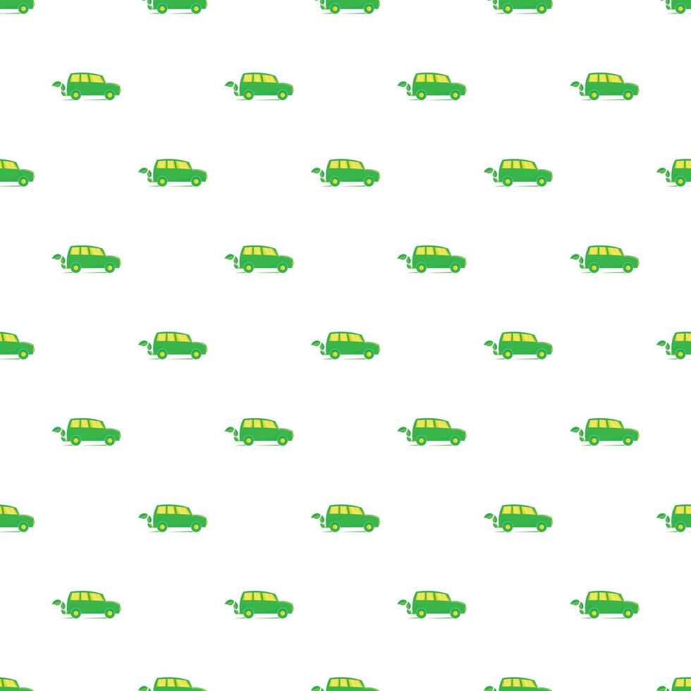 Green electric car pattern, cartoon style vector