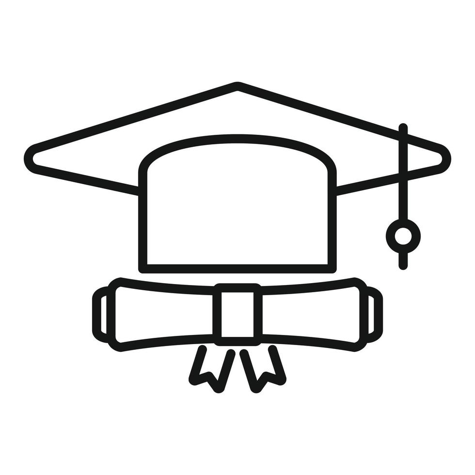 vector de contorno de icono de gorra de grado. diploma de la escuela