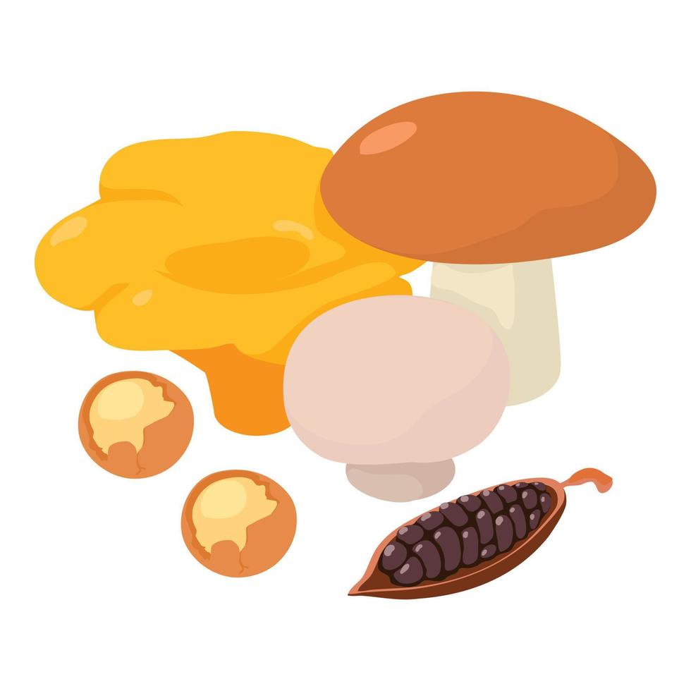 icono de comida de hongos vector isométrico. rebozuelos porcini y champiñón