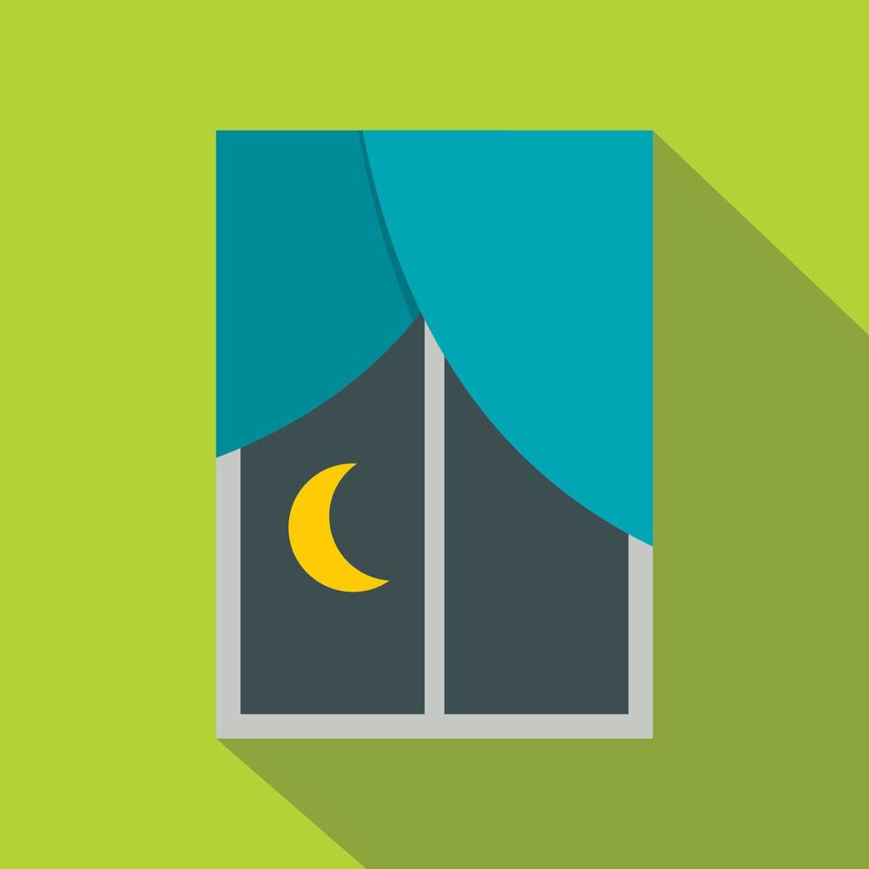 Night view from a window icon, flat style vector