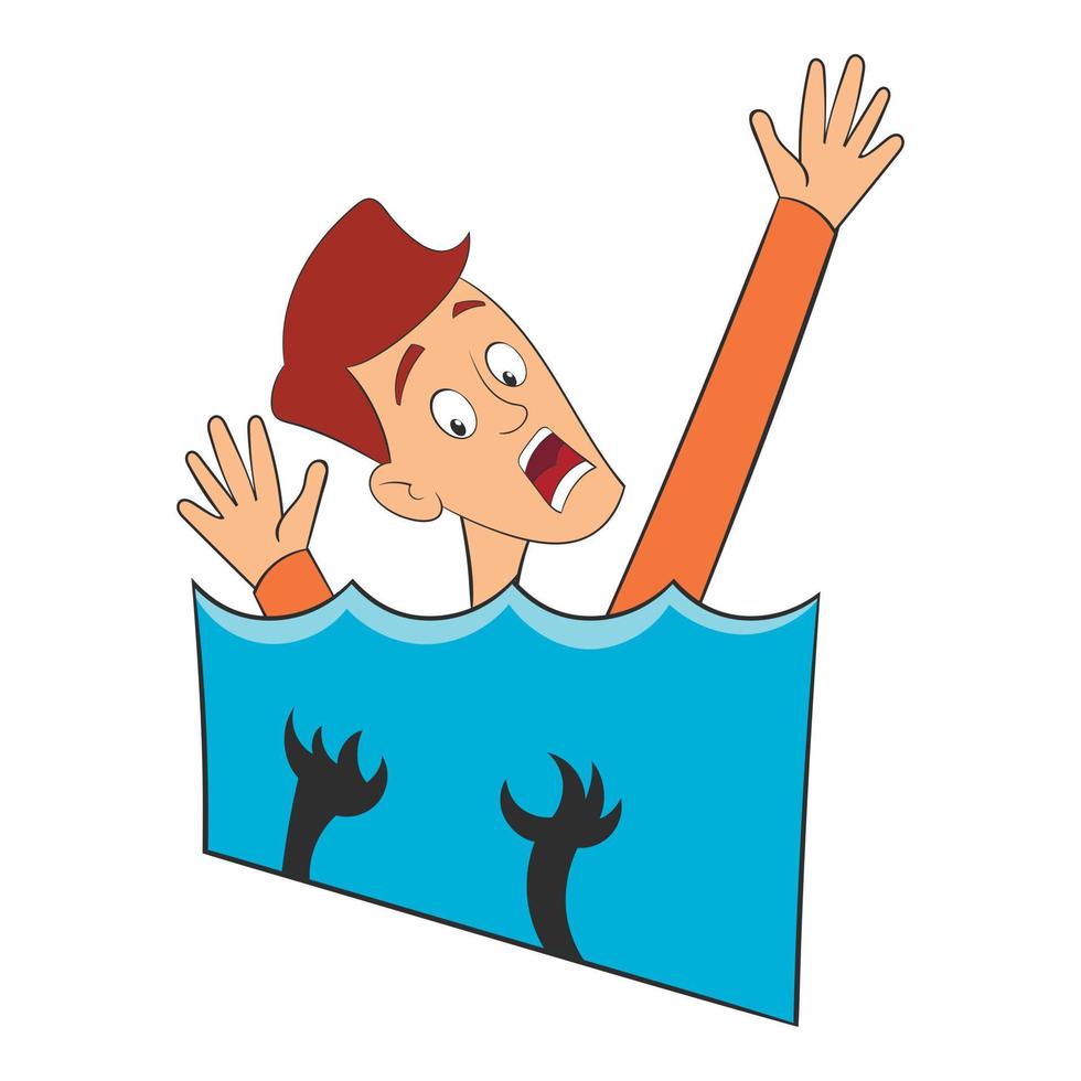 icono de miedo al agua, estilo de dibujos animados vector