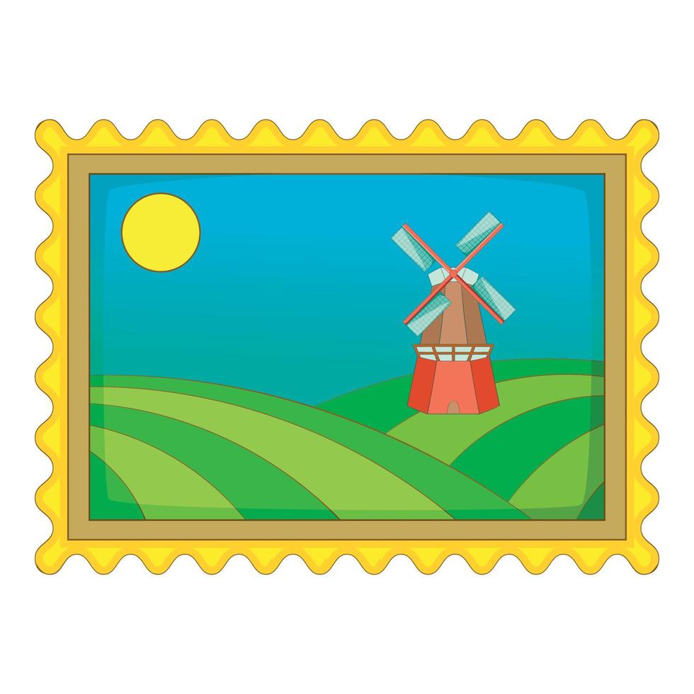 Picture with windmill icon, cartoon style vector