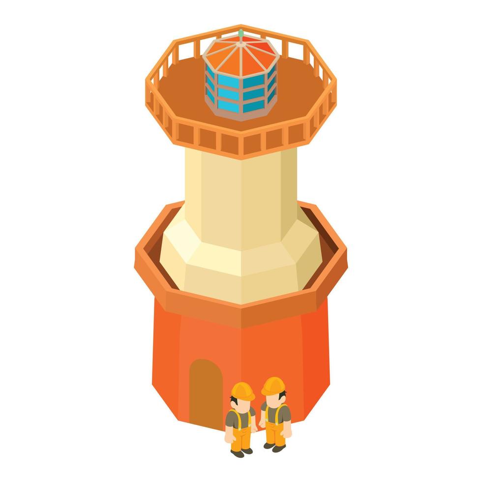 Beacon renovation icon isometric vector. Two construction worker near lighthouse vector