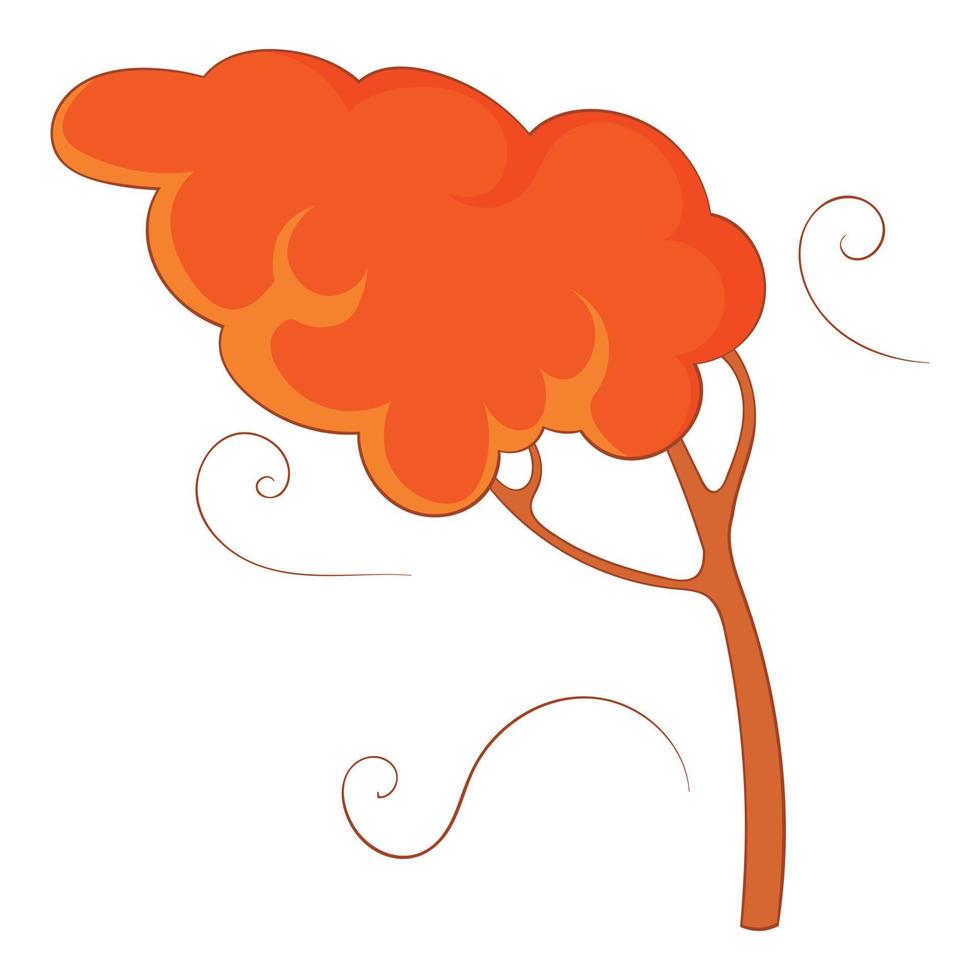 Autumn wind and tree icon, cartoon style vector