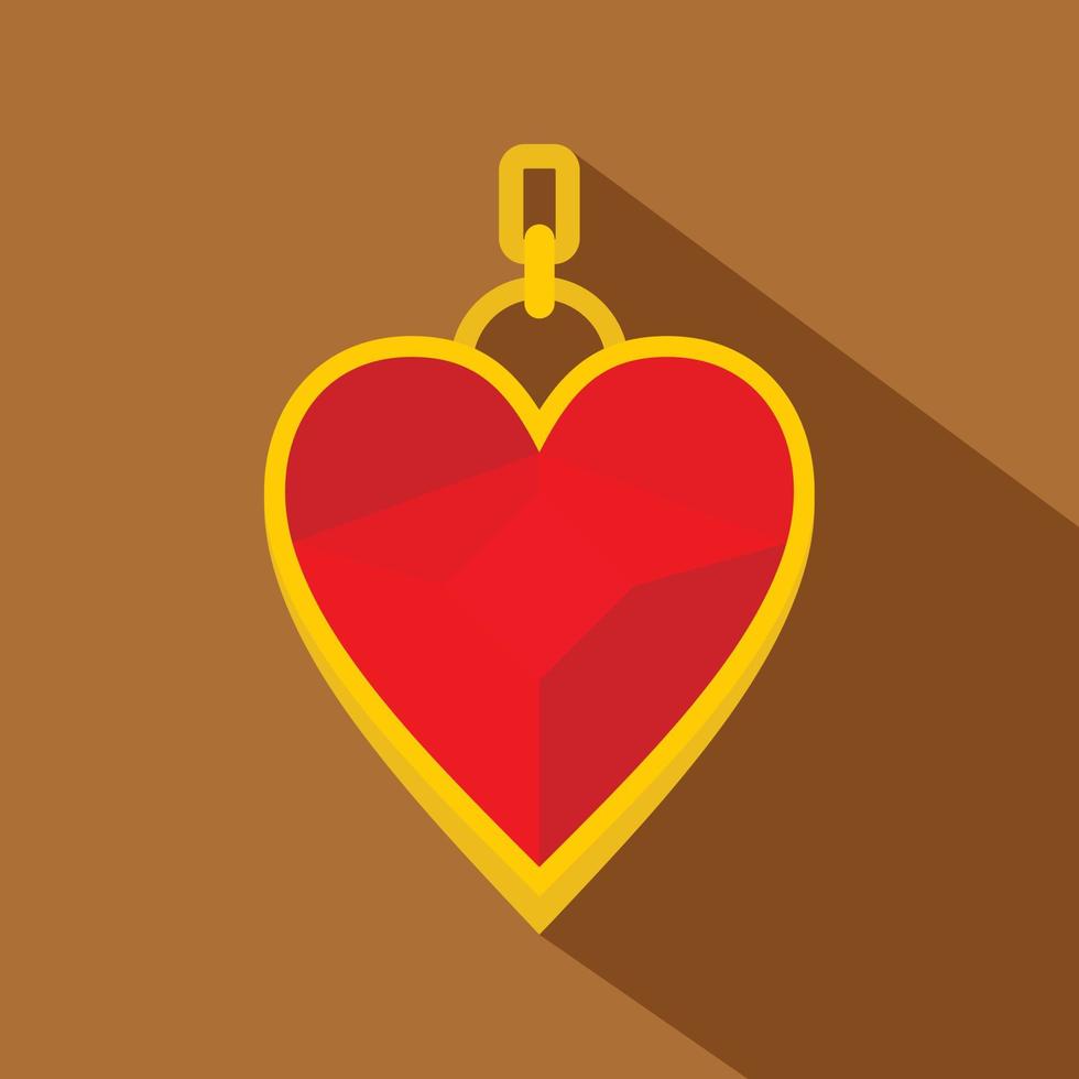 Red heart shape gemstone pendant icon, flat style vector