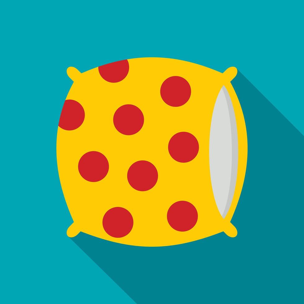 Yellow pillow with red dots icon, flat style vector