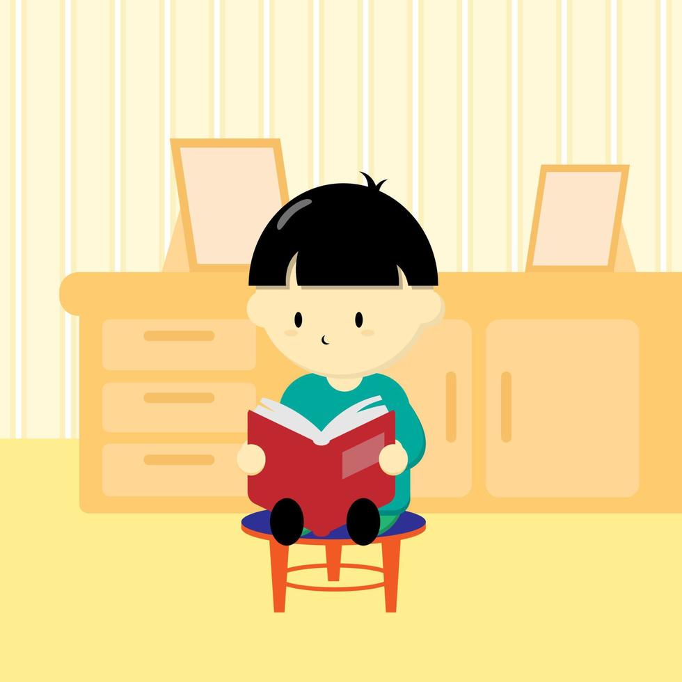 un niño está leyendo un libro vector