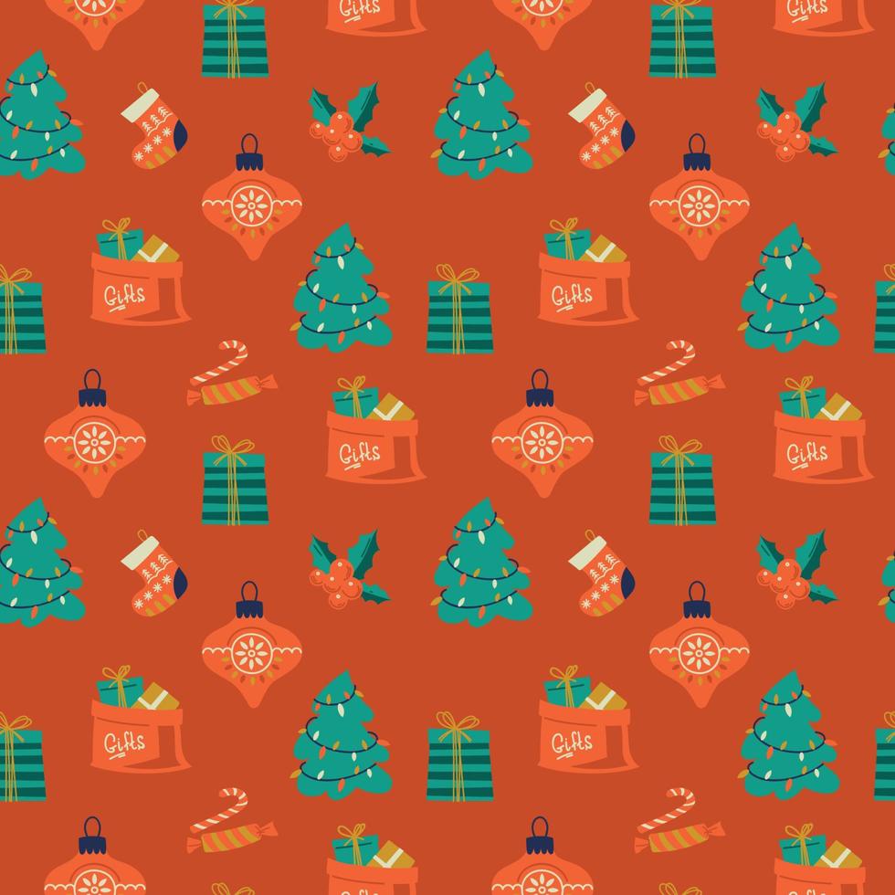 New Year's seamless pattern. Christmas elements. Christmas mood. Vector image.