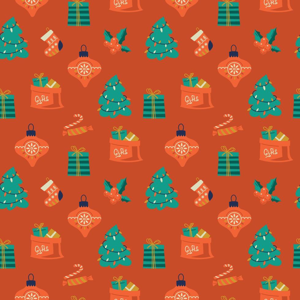 New Year's seamless pattern. Christmas elements. Christmas mood. Vector image.