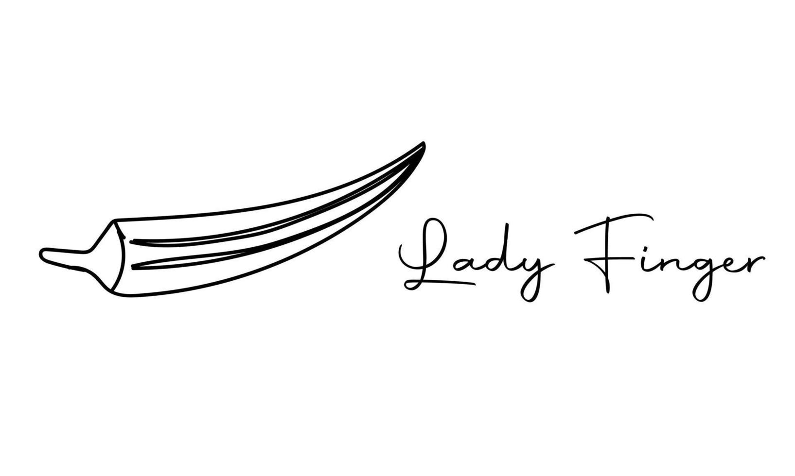 Okra, lady finger line drawing. Black and white vector illustration