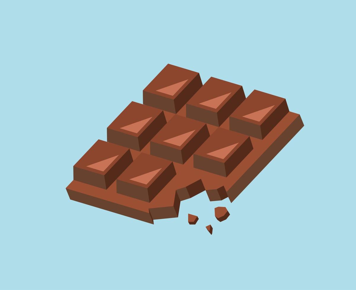 cierre una barra de chocolate aislada sobre fondo blanco en el medio sobre fondo de color sólido. ilustración vectorial chocolate. trozos, virutas, frutos de cacao. para el día de san valentín y el día blanco vector