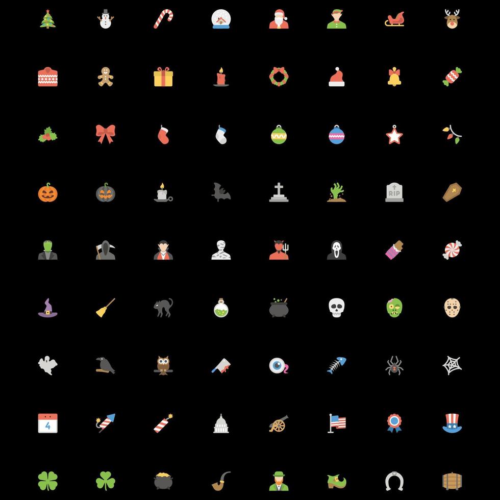 Vector set of colorful icons with various categories