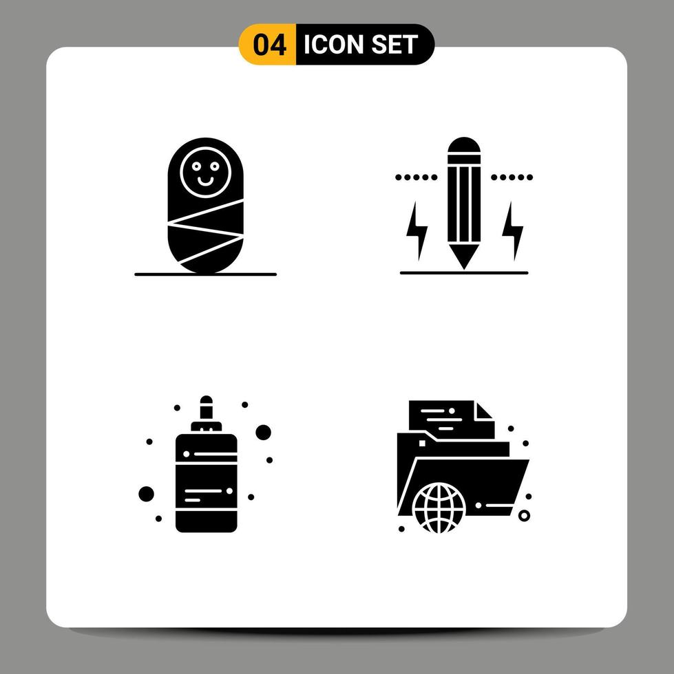 conjunto de pictogramas de 4 glifos sólidos simples de luz de dibujo de tinta infantil y elementos de diseño vectorial editables vector