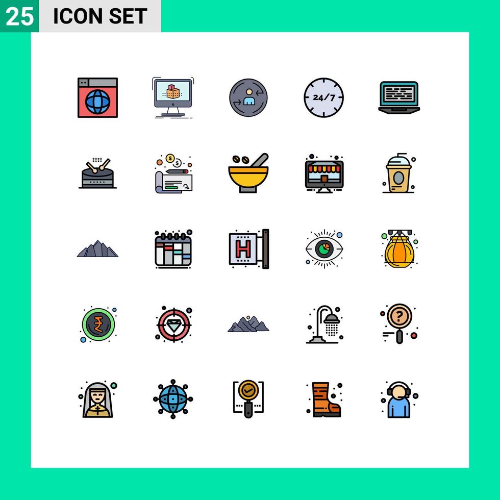 Group of 25 Modern Filled line Flat Colors Set for service customer sketch care marketing Editable Vector Design Elements