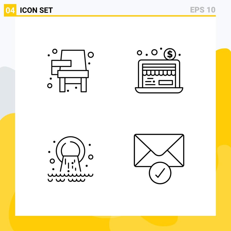 Pack of 4 creative Filledline Flat Colors of chair pollution learning online sewage Editable Vector Design Elements