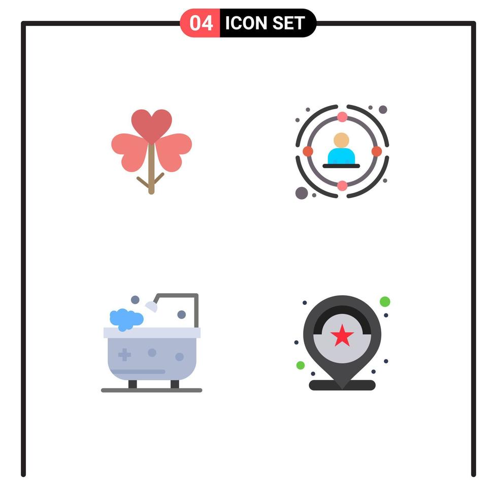 paquete de 4 signos y símbolos de iconos planos modernos para medios de impresión web, como elementos de diseño de vectores editables de baño de gestión de flores estratégicas de flores