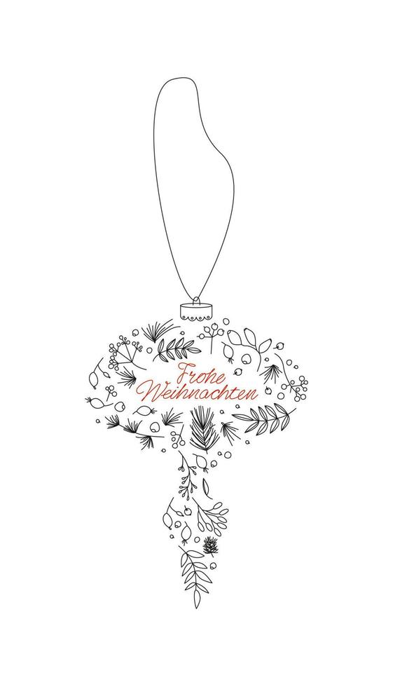 decoración navideña en un idioma alemán. frohe weinachten adorno de árbol de navidad para postal e invitación. vector