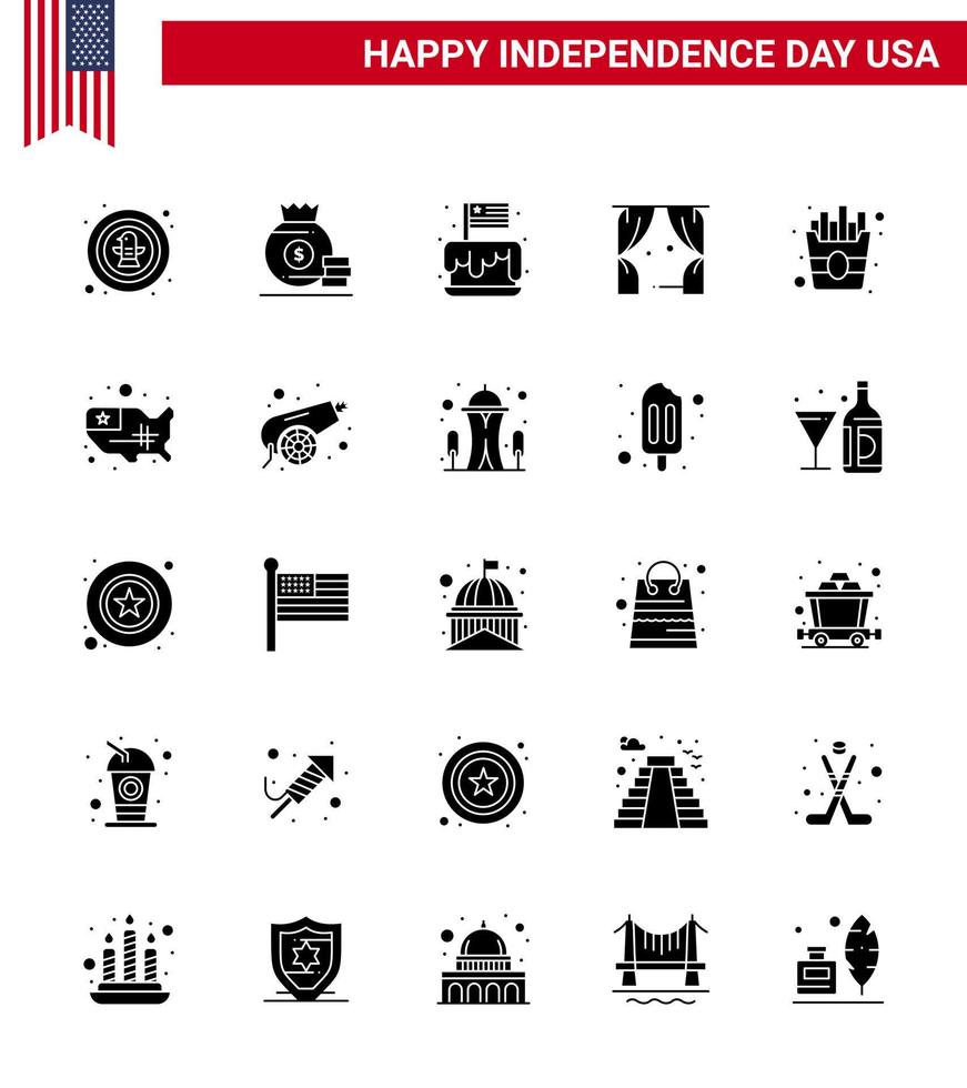 Happy Independence Day 25 Solid Glyph Icon Pack for Web and Print usa leisure american entertainment party Editable USA Day Vector Design Elements