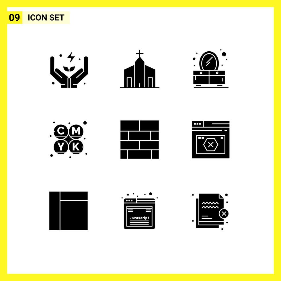 Modern Set of 9 Solid Glyphs and symbols such as layout bricks layout monastery printing cmyk Editable Vector Design Elements