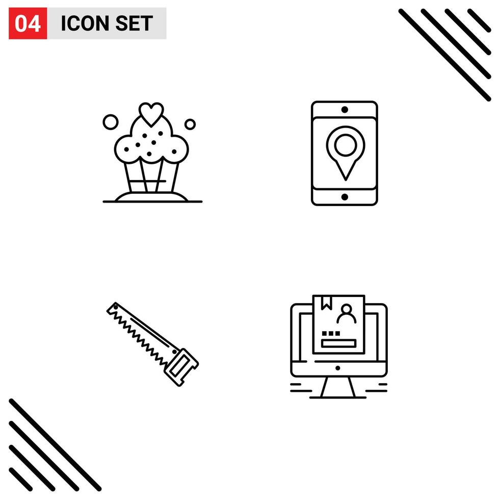 Modern Set of 4 Filledline Flat Colors Pictograph of cake bade mobile location tools Editable Vector Design Elements