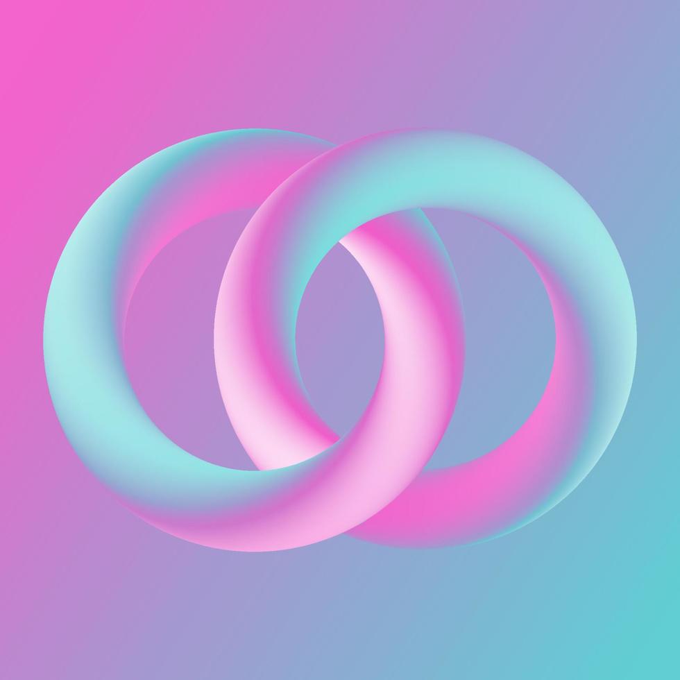 3d abstract gradient background. Two rings. Blue and pink circles. Banner, poster. Vector illustration.