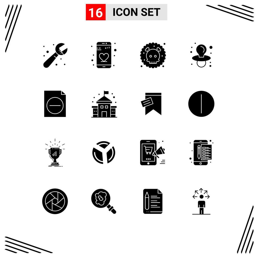 16 Thematic Vector Solid Glyphs and Editable Symbols of building document poisonous delete dummy Editable Vector Design Elements