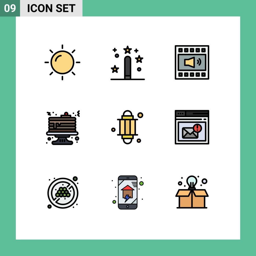 conjunto de 9 iconos de interfaz de usuario modernos signos de símbolos para la programación de pasteles de panqueques elementos de diseño vectorial editables del altavoz del desayuno vector