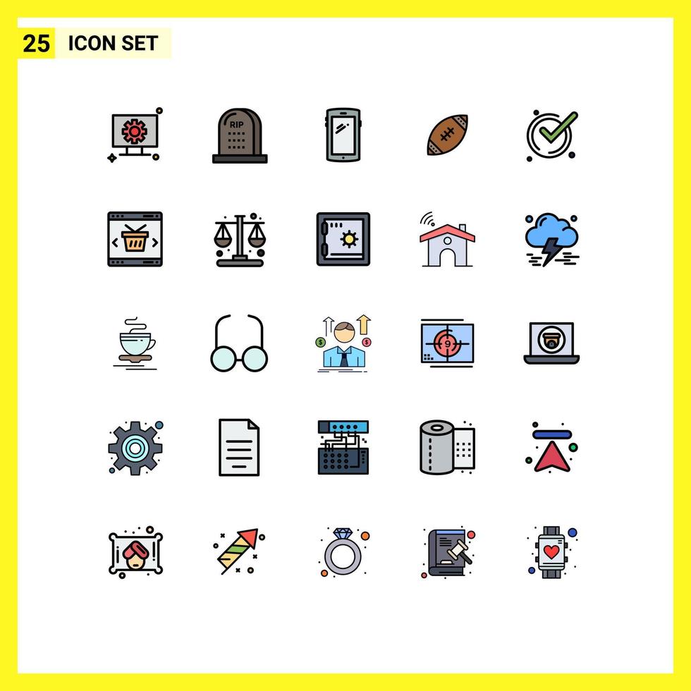 grupo de símbolos de iconos universales de 25 colores planos modernos de líneas llenas de elementos de diseño de vectores editables de nfl ball rip american android
