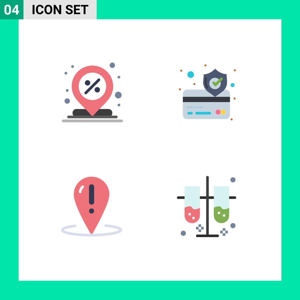 4 iconos planos universales establecidos para aplicaciones web y móviles centro ubicación porcentaje punto de pago elementos de diseño vectorial editables vector