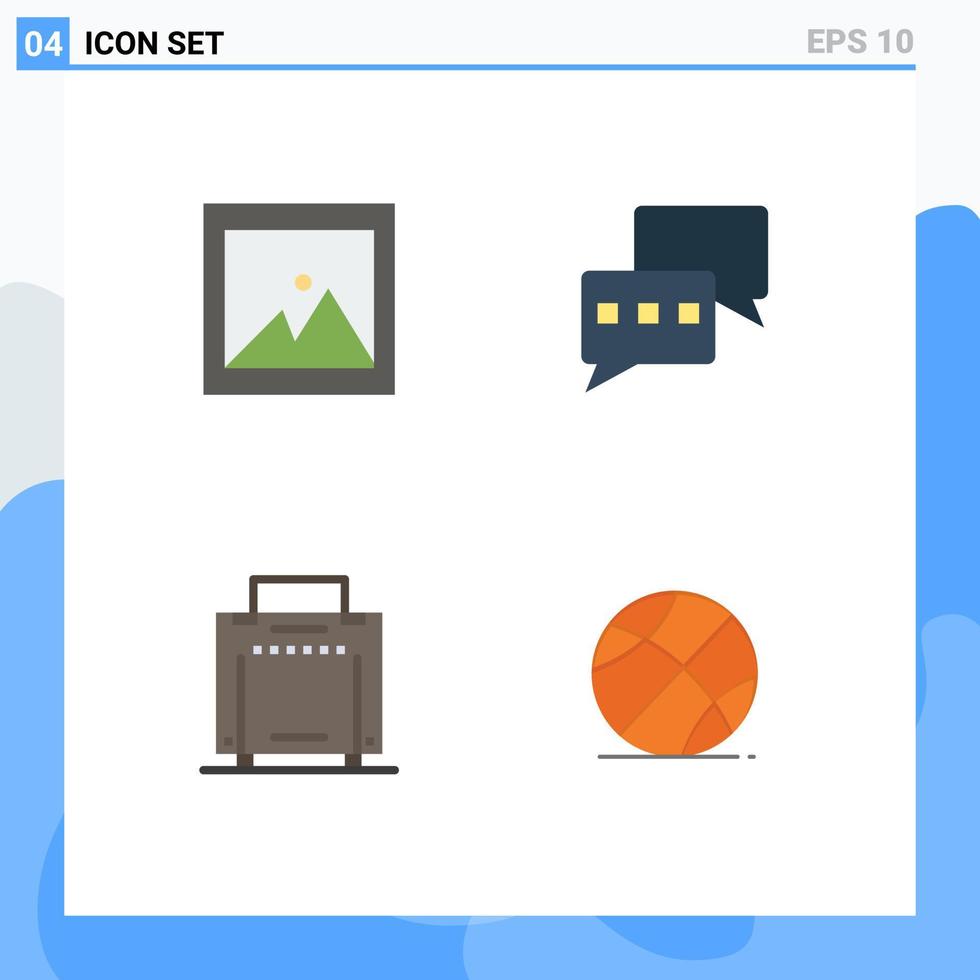 Group of 4 Flat Icons Signs and Symbols for image ball chatting bag game Editable Vector Design Elements