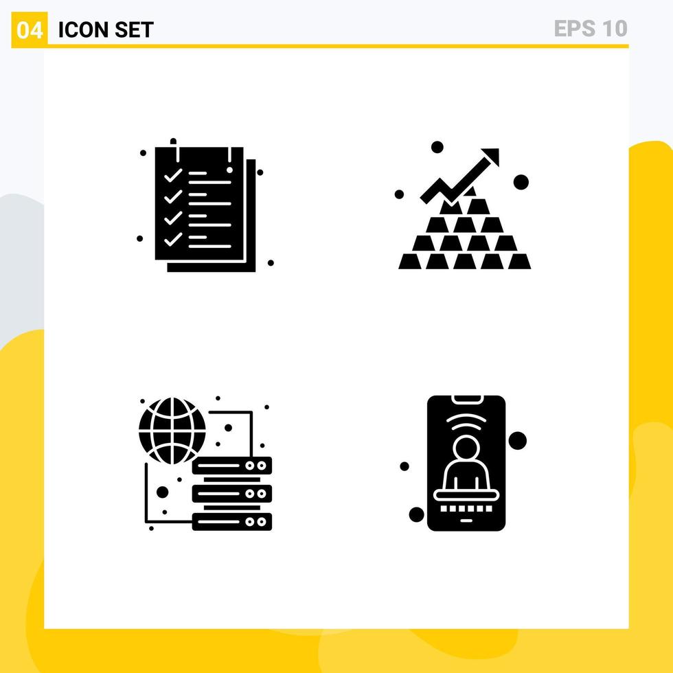 Pack of 4 creative Solid Glyphs of document connect text sheet gold hosting Editable Vector Design Elements