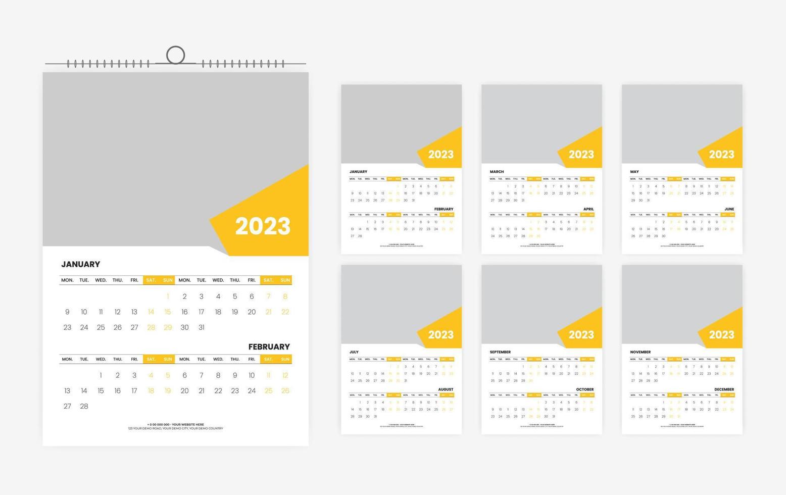 plantilla de diseño de calendario de pared de 12 páginas 2023 vector