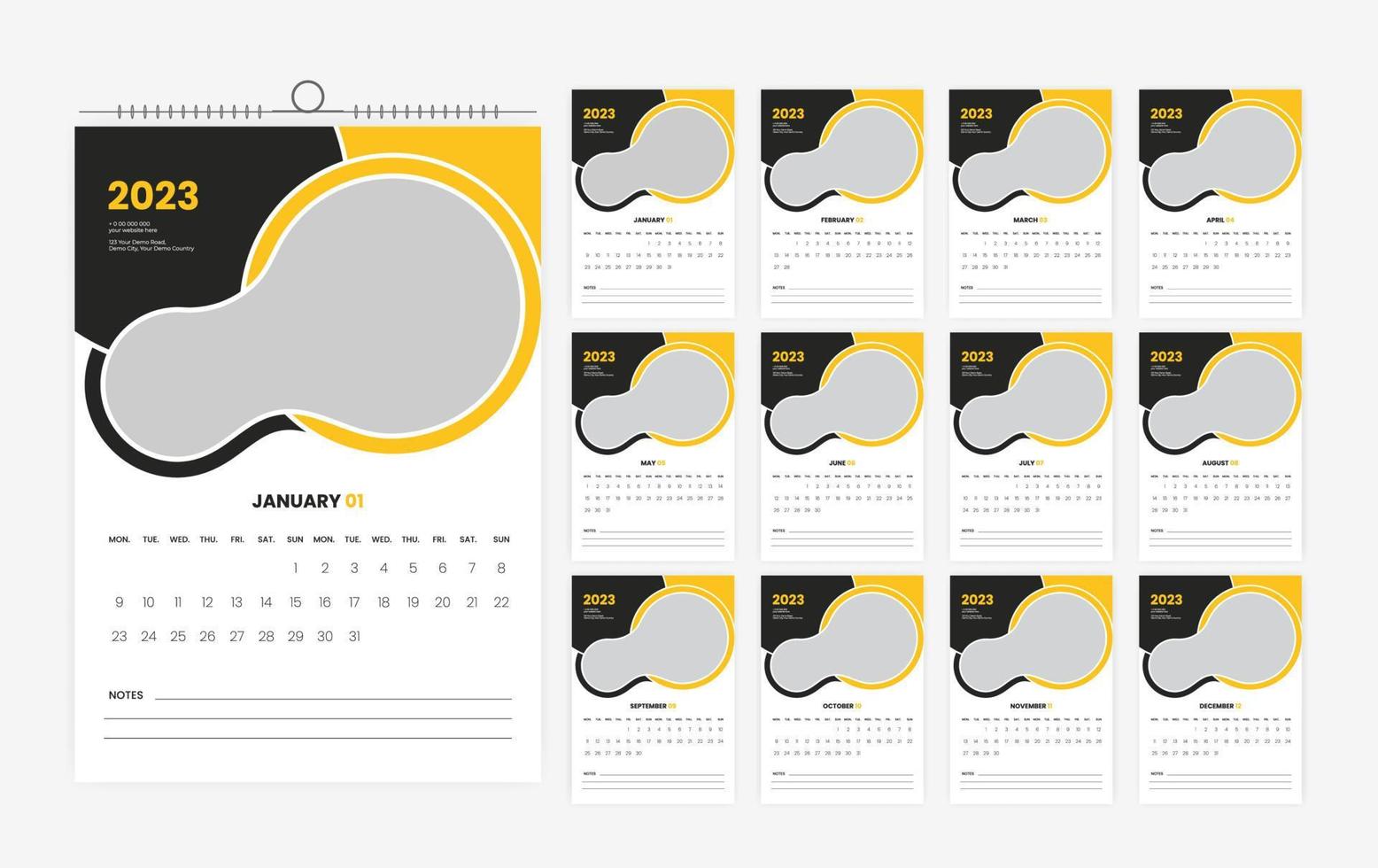 12 page 2023 wall calendar design template vector