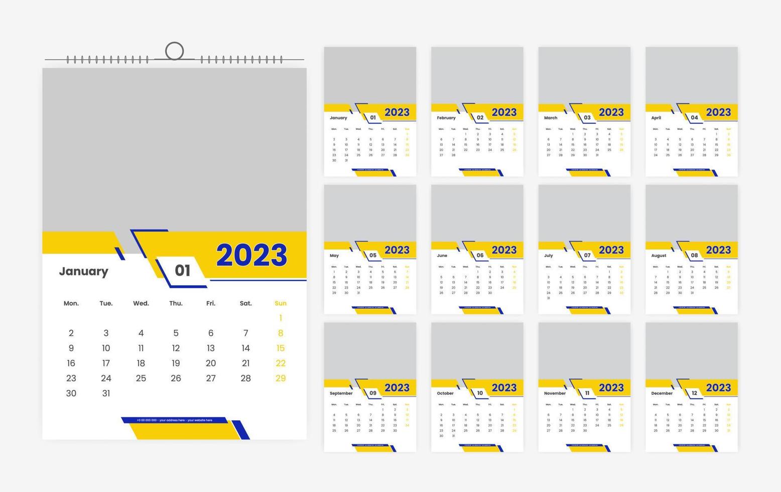 12 page 2023 wall calendar design template vector