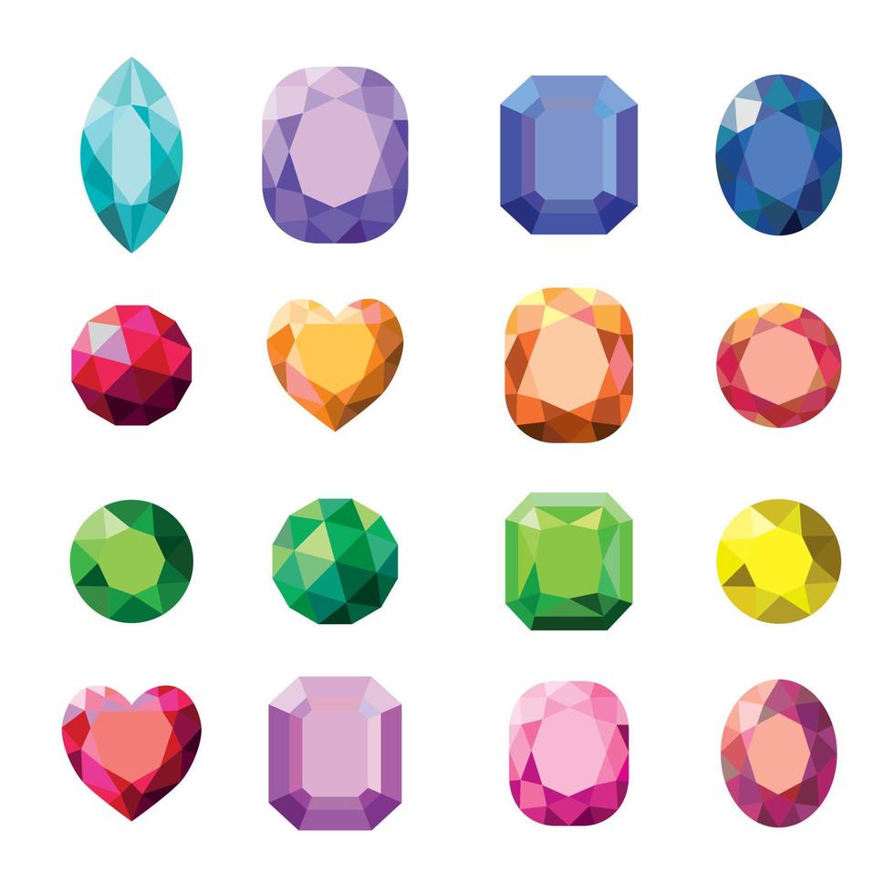 A set with a variety of gemstones in different colors and shapes. vector