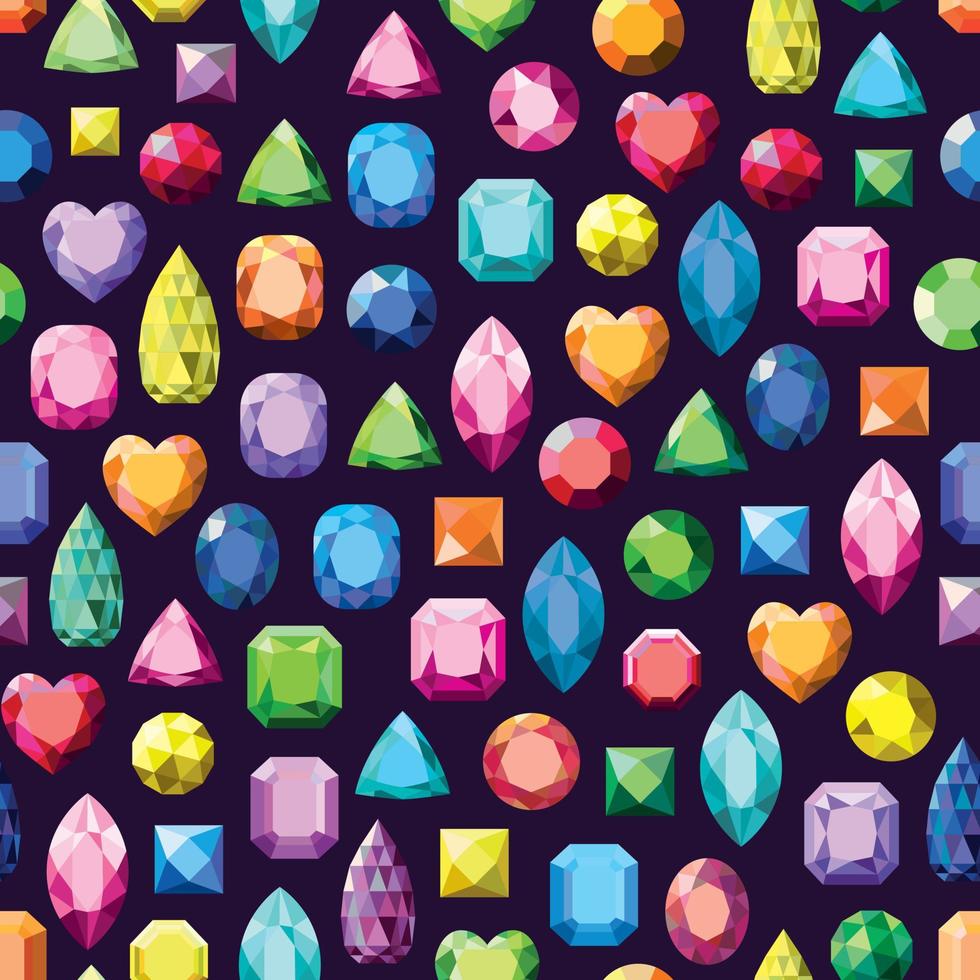 Pattern with various colored gemstones. vector