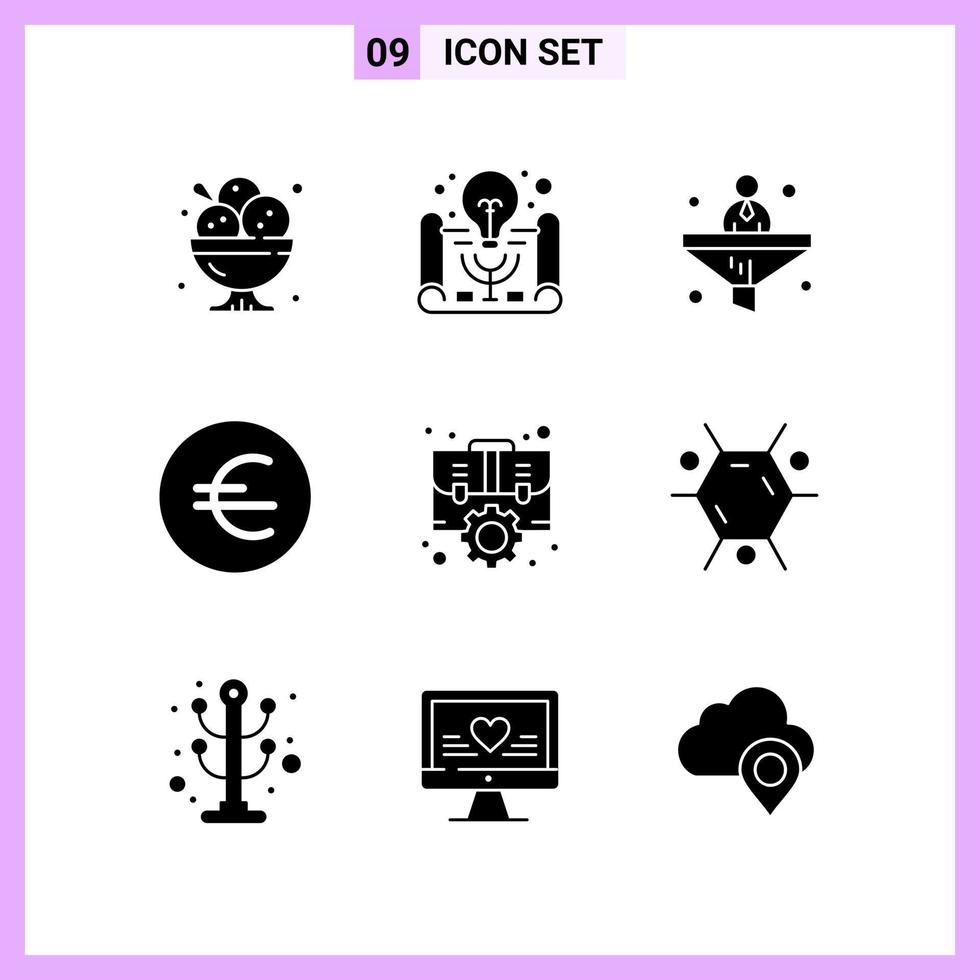 9 iconos en estilo sólido. símbolos de glifo sobre fondo blanco. signos vectoriales creativos para web móvil e impresión. vector