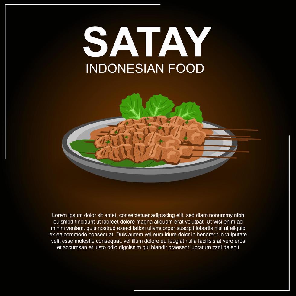 comida satay indonesia, diseño de estilo plano satay indonesio, comida asiática vector