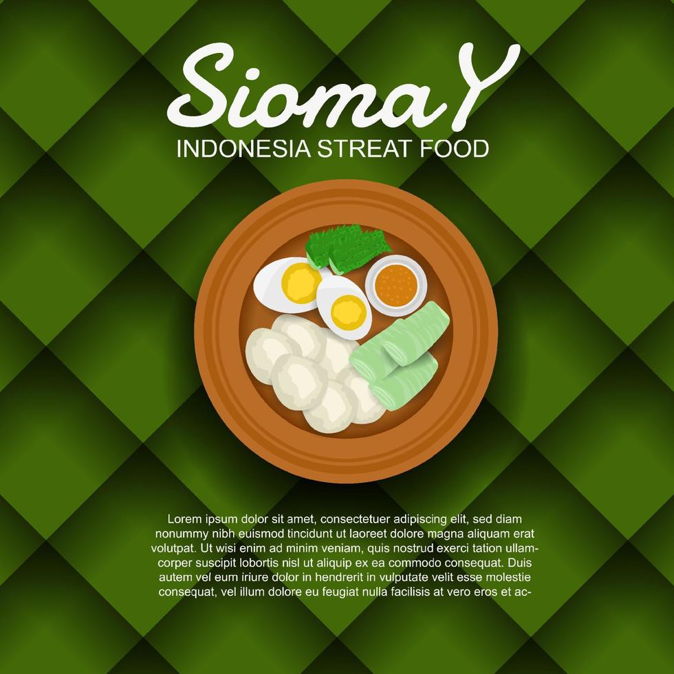 siomay o dim sum indonesio, bolas de pescado de comida callejera indonesia con verduras servidas en salsa de maní. ilustración vectorial vector