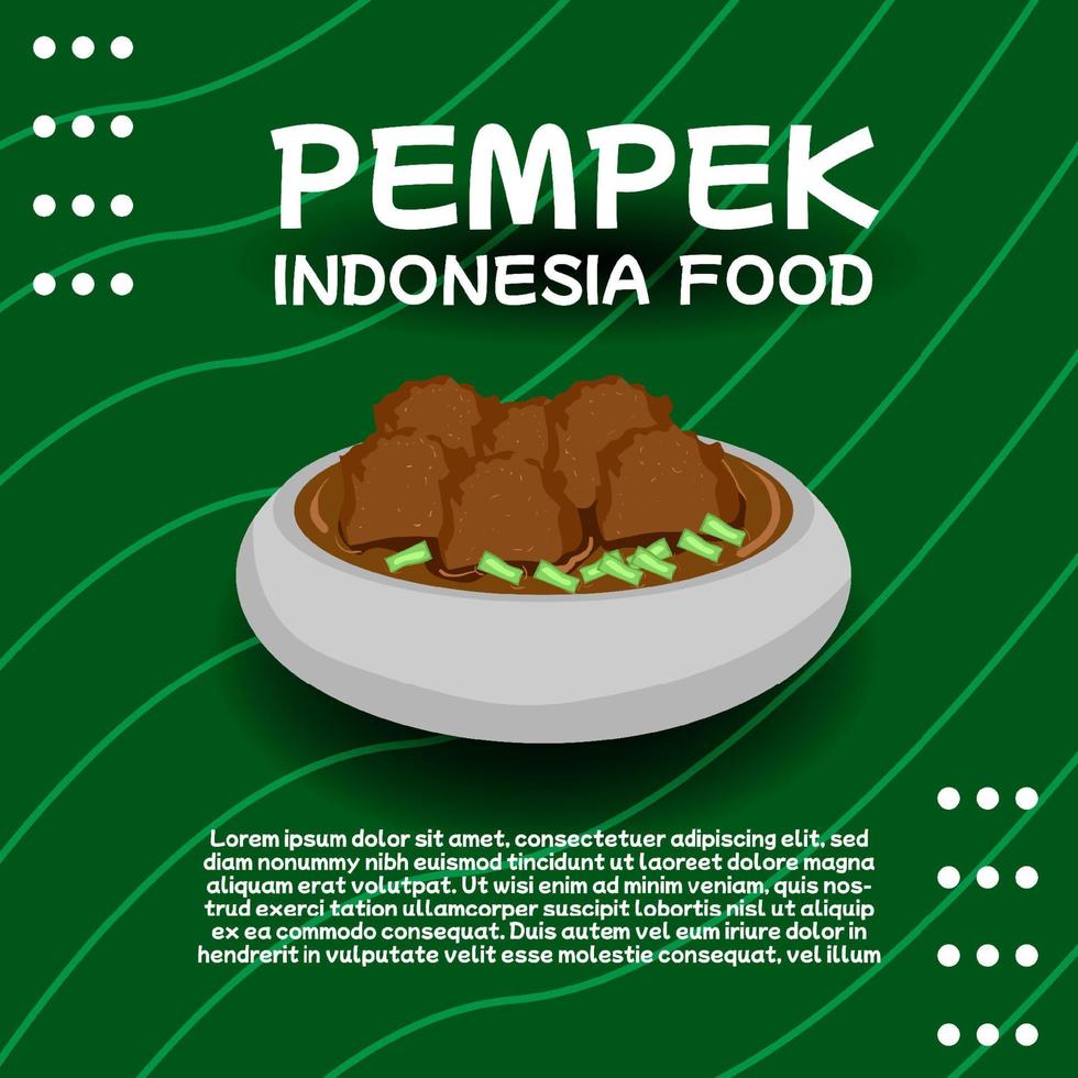 pempek de comida tradicional de indonesia de palembang, hecho de carne de pescado molido blando y almidón, ilustración plana vectorial vector