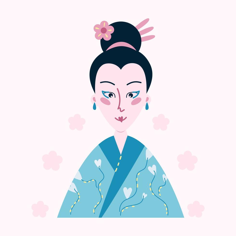 Portrait of cute japanese girl in national costume. vector