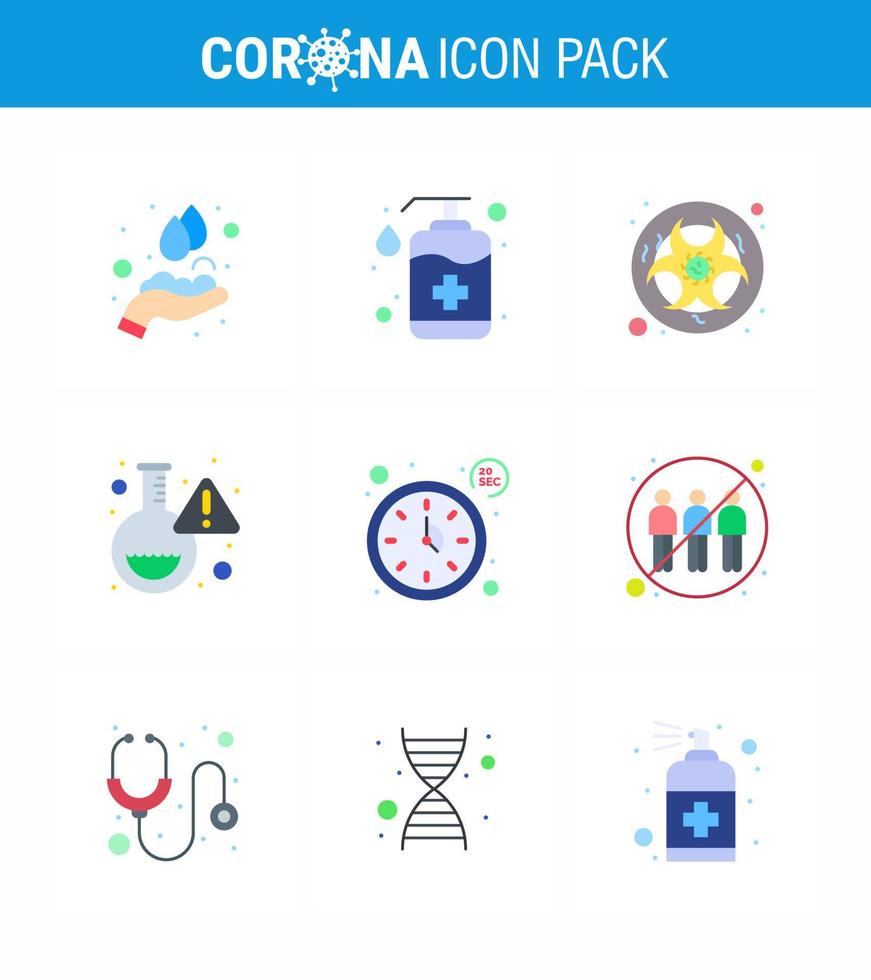Corona virus 2019 and 2020 epidemic 9 Flat Color icon pack such as virus lab wash flask science viral coronavirus 2019nov disease Vector Design Elements