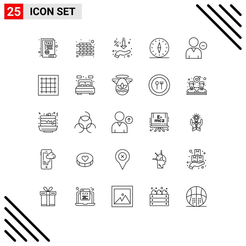 Stock Vector Icon Pack of 25 Line Signs and Symbols for human travel sales navigation compass Editable Vector Design Elements